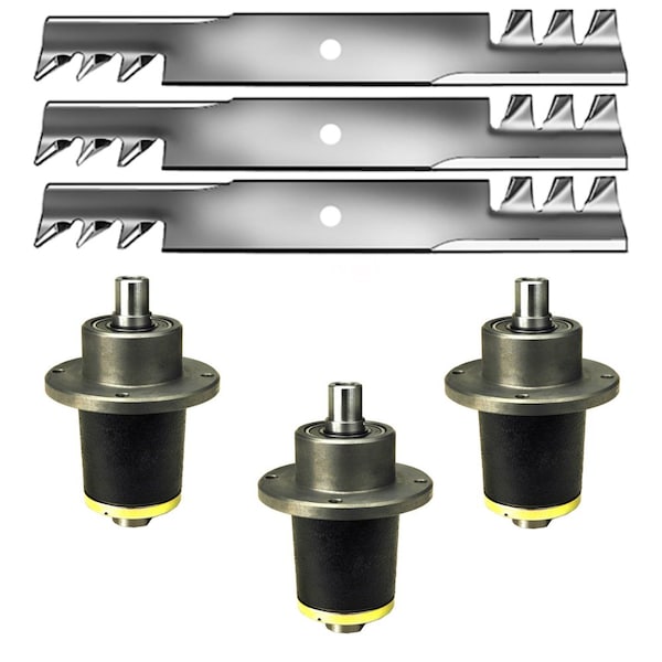 Aic Replacement Parts 3 Deck Spindles & 1 Set 60'' Mulch Blades for Bad Boy Mower ZT CZT Pup LAS20-0027-BLADES - main